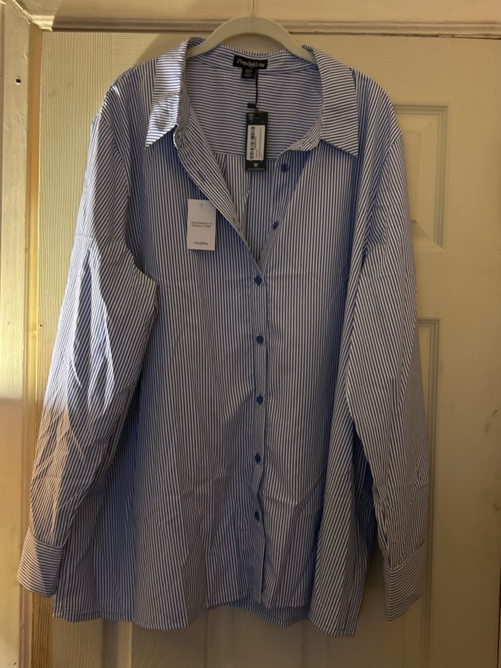 PrettyLittleThing Blue & White Striped Men's Button-Down Shirt